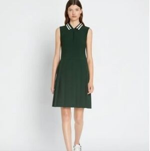 NEW Tory Burch Green Golf Tennis Dress Pleated Zip Front Mini XS